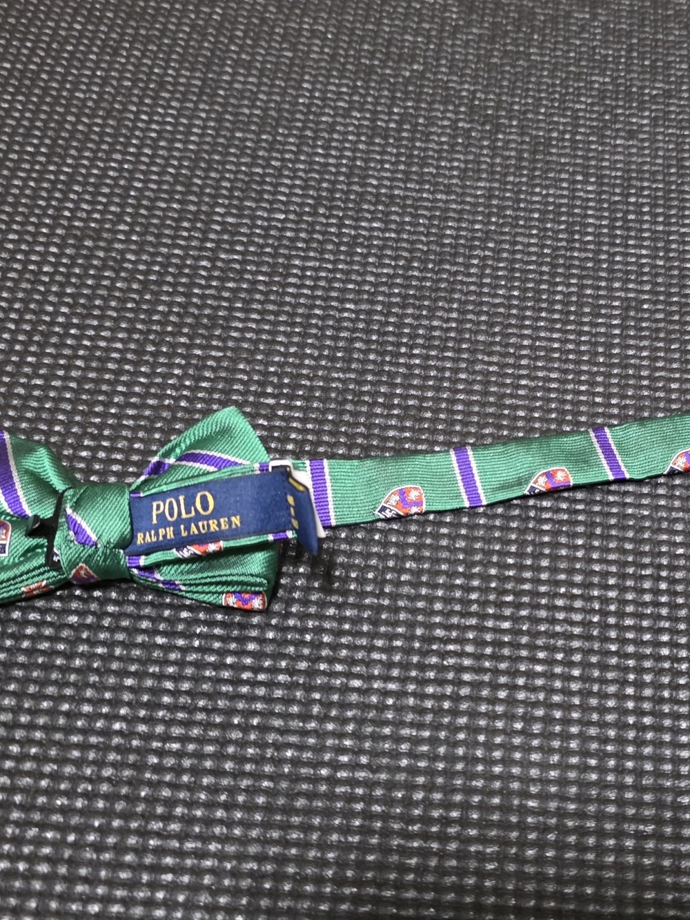 Polo by Ralph Lauren Green Striped Kids Bow Tie with Crest Motif